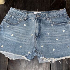Denim Daisy Embroidered Women's Shorts